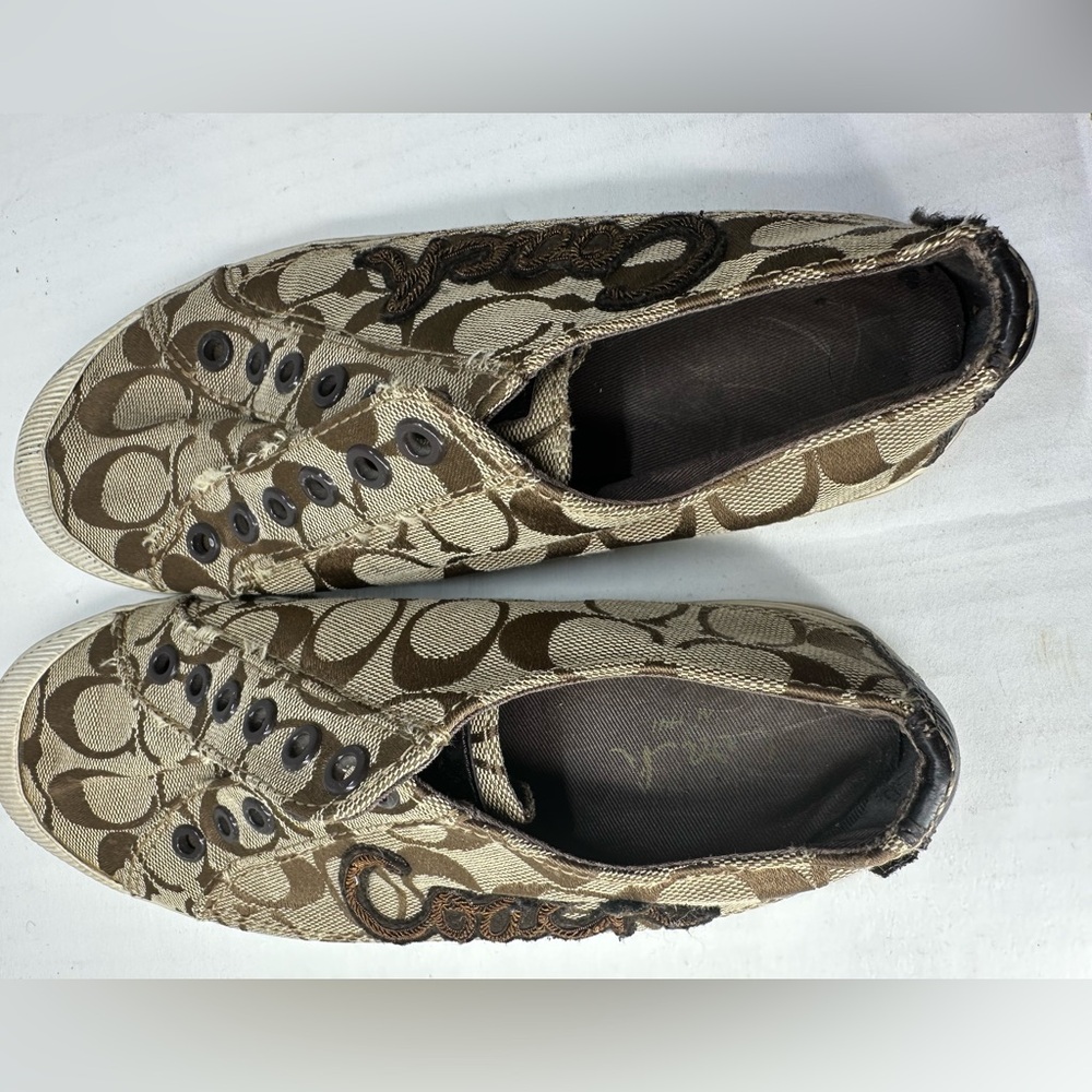 Coach Keeley signature slip-on sneakers in brown and tan canvas Size 7B - Picture 4 of 7